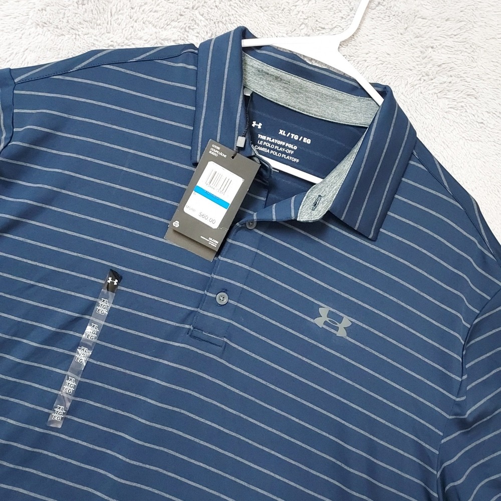 NEW Under Armour Polo Shirt Mens XL Playoff Striped Short Sleeve Golf Stretch